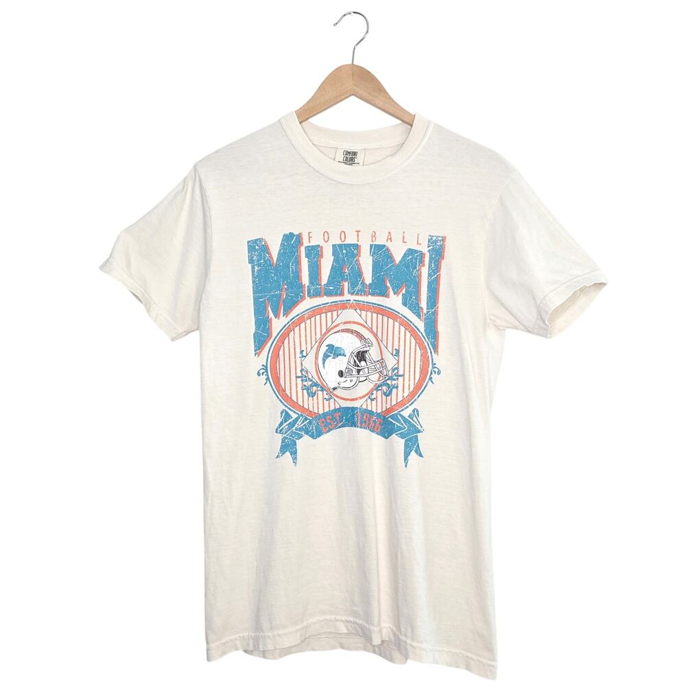Comfort Colors Miami Dolphins T-Shirt Small S Blue Football Vintage Style 1966